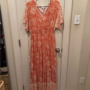 Petal & Pup Coral and Cream Floral Maxi Dress